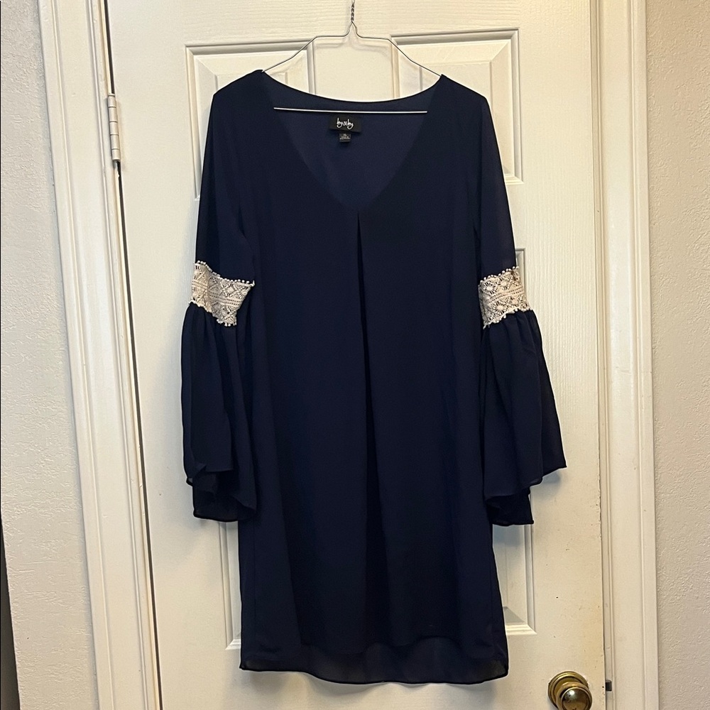 By&by Navy V-Neck Bell Sleeve Dress with Lace Trim XL NWOT